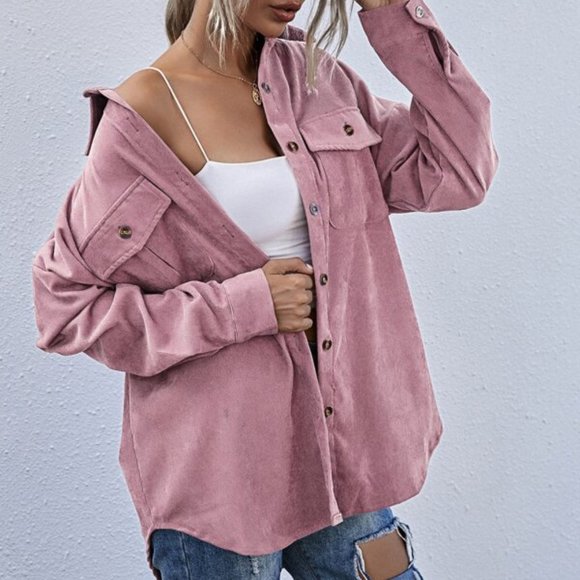 Tops - pink Boyfriend fit oversized shacket jacket cordur